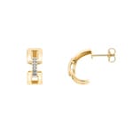 Half Hoop Earrings 750/18 K Yellow Gold with Cubic Zirconia