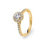 Bague diamant halo or jaune 750/18 ct 0.85 ct G/si