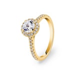 Bague diamant halo or jaune 750/18 ct 0.99 ct G/si