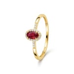Halo Ring 375/9 K Gelbgold mit Lab Grown Rubin & Diamanten 0.07 ct