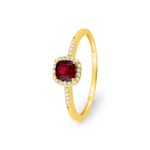 Halo Ring 375/9 K Gelbgold mit Lab Grown Rubin & Diamanten 0.08 ct