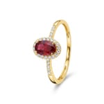 Halo Ring 375/9 K Gelbgold mit Lab Grown Rubin & Diamanten 0.11 ct