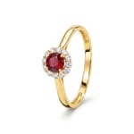 Halo Ring 375/9 K Gelbgold mit Lab Grown Rubin & Diamanten 0.13 ct