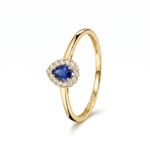 Halo Ring 375/9 K Gelbgold mit Lab Grown Saphir & Diamanten 0.07 ct