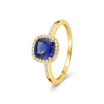 Halo Ring 375/9 K Gelbgold mit Lab Grown Saphir & Diamanten 0.12 ct - 9KLGS115Y