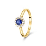 Halo Ring 375/9 K Gelbgold mit Lab Grown Saphir & Diamanten 0.13 ct