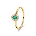 Halo Ring 375/9 K Gelbgold mit Lab Grown Smaragd & Diamanten 0.07 ct