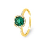 Halo Ring 375/9 K Gelbgold mit Lab Grown Smaragd & Diamanten 0.12 ct