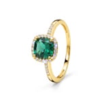Halo Ring 375/9 K Gelbgold mit Lab Grown Smaragd & Diamanten 0.12 ct
