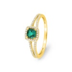 Halo Ring 375/9 K Gelbgold mit Lab Grown Smaragd & Diamanten 0.20 ct
