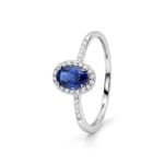 Halo Ring 375/9 K Weissgold mit Lab Grown Saphir & Diamanten 0.11 ct