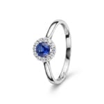 Halo Ring 375/9 K Weissgold mit Lab Grown Saphir & Diamanten 0.13 ct