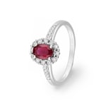 Halo Ring 750/18 K Weissgold mit Rubin und Diamanten 0.11ct.