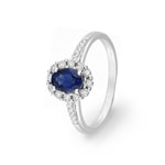 Halo Ring 750/18 K Weissgold mit Saphir und Diamanten 0.11ct.
