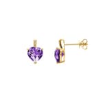 Clous d'oreilles or jaune 750/18 ct avec améthyste & diamants 0.01 ct H/si, Cœur