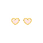 Clous d'oreilles cœur or jaune 750/18 ct avec laque rose - BK213JL