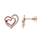 Herzohrstecker 750/18 K Roségold mit Rubinen & Diamanten 0.21 ct