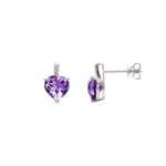 Clous d'oreilles or gris 750/18 ct avec améthyste & diamants 0.01 ct H/si, Cœur