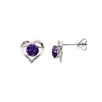 Herzohrstecker 750/18 K Weissgold mit Amethyst rund und Diamanten 0.03 ct H/si