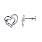 Herzohrstecker 750/18 K Weissgold mit Rubinen & Diamanten 0.21 ct
