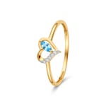Herzring 750/18 K Gelbgold mit Blautopas & Diamanten 0.02 ct
