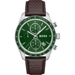 Hugo Boss Grand Prix Chronograph Leather Brown / Green & Silvery 