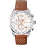 Hugo Boss Grand Prix Chronographe Cuir Brun / Blanc & Argenté  