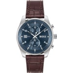 Hugo Boss Skytraveller Chronograph Leder Braun / Silbrig & Blau