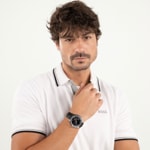 Hugo Boss Stratus Chrono Leder Schwarz / Silbrig  - 1514326