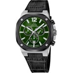 Chronographe Jaguar Rondcarre en cuir Noir / Argenté & Vert 43 mm - J1026/5