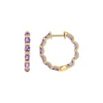 Hoop Earrings 750/18 K Yellow Gold with Amethysts & Diamonds 0.67 ct H/si