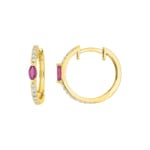 Créoles or jaune 750/18 ct avec rubis & diamants 0.20 ct H/p1