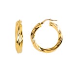 Hoop Earrings 750/18 K Yellow Gold twisted 4mm Ø 20mm