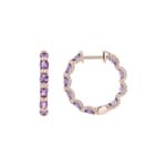 Hoop Earrings 750/18 K Rose Gold with Amethysts & Diamonds 0.67 ct H/si
