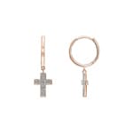 Kreolen 750/18 K Roségold mit Diamanten 0.12 ct H/si, Kreuz