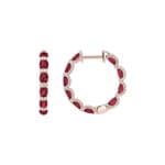 Hoop Earrings 750/18 K Rose Gold with Rubies & Diamonds 0.67 ct H/si