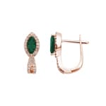 Hoop Earrings 750/18 K Rose Gold with Emeralds and Diamonds 0.24 ct H/si