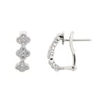 Hoop Earrings 750/18 K White Gold Cloverleaves with Diamonds 0.58 ct H/si