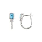 Hoop Earrings 750/18 K White Gold with Blue Topaz and Diamonds 0.02 ct H/si