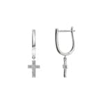 Hoop Earrings 750/18 K White Gold with Diamonds 0.07 ct H/si, Cross