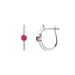 Kreolen 750/18 K Weissgold mit Rubin rund und Diamanten 0.12 ct H/si