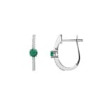 Kreolen 750/18 K Weissgold mit Smaragd rund und Diamanten 0.12 ct H/si