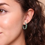 Hoop Earrings 750/18 K White Gold with Emeralds & Diamonds 0.67 ct H/si - OR-118353-SMA-WG