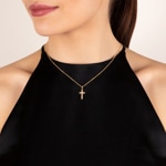 Pendentif croix or jaune 750/18 ct avec diamants 0.08 ct H/si - A07GG