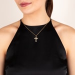 Pendentif croix or jaune 750/18 ct avec diamants 0.25 ct H/si - A04GG