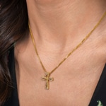 Cross Pendant 750/18 K Yellow Gold with Rubies & Diamonds 0.08 ct H/si - AN-47189-RUB-GG