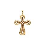 Cross Pendant 750/18 K Yellow Gold with Rubies & Diamonds 0.15 ct H/si - AN-27707-RUB-GG