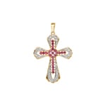 Cross Pendant 750/18 K Yellow Gold with Rubies & Diamonds 0.15 ct H/si - AN-27707-RUB-GG