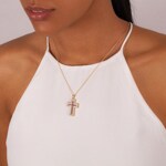 Cross Pendant 750/18 K Yellow Gold with Rubies & Diamonds 0.61 ct H/si - AN-26143-RUB-GG