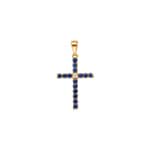 Cross Pendant 750/18 K Yellow Gold with Sapphires & Diamond 0.01 ct H/si